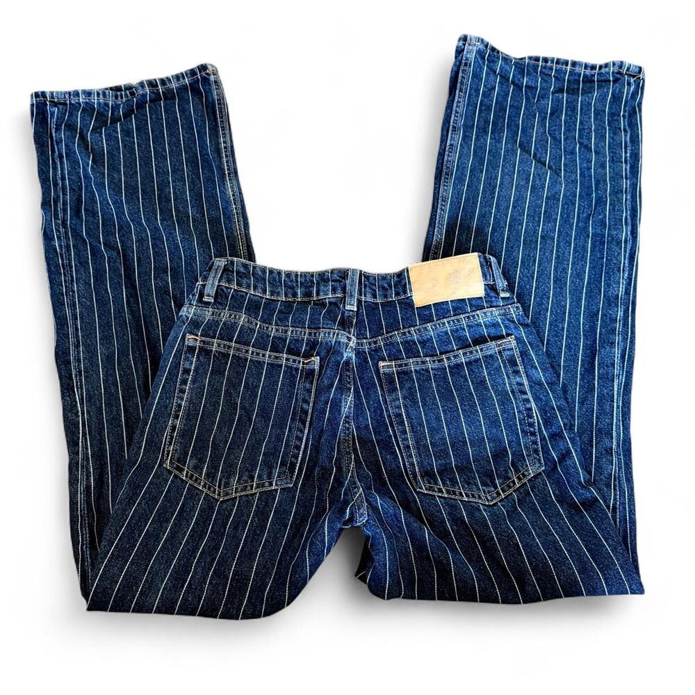 H&M Vintage Inspired Dark Wash Pinstripe Wide Leg 100% Cotton Denim Jeans Sz 4